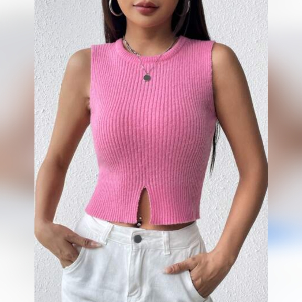 Zara split hem sleeveless cropped sweater small